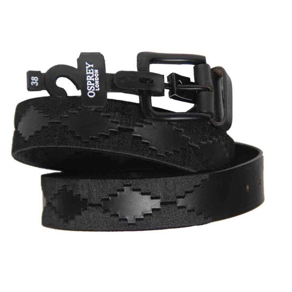 Osprey London Mendoza Belt Black Casual Leather Fabric Men's Size 38 - Picture 1 of 3